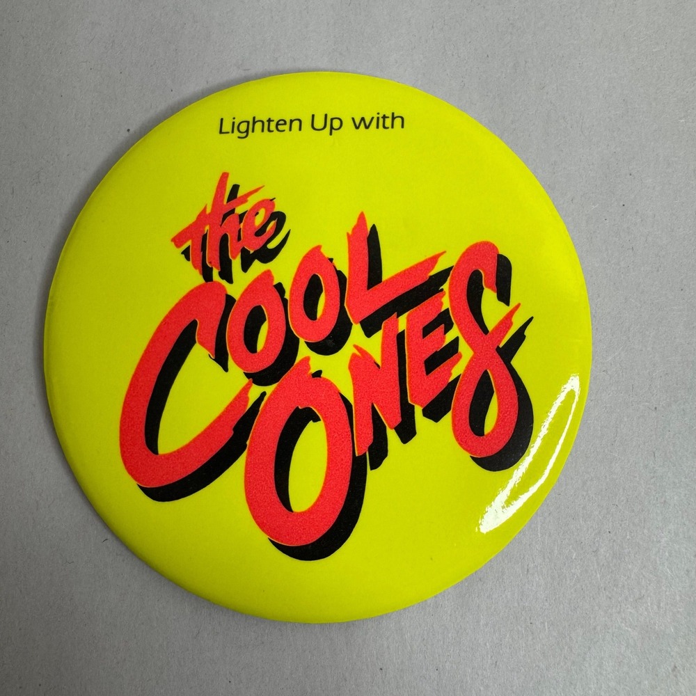 Vintage Lighten Up with The Cool Cones Pinback Button Neon 3 Inch Pin